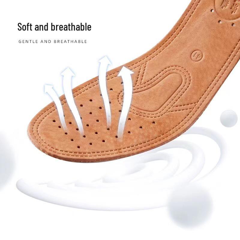 Genuine Leather Breathable Insoles for Men and Women - Sweat-Absorbent, Thickened Cowhide, Pigskin for Sports - Comfortable Summer Shoe Inserts