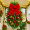 1/2Pcs Christmas Teardrop Swag Wreath with Norfolk Pine Greenery Stairway Swag Red Bow Balls Winter Xmas Hanging Garland Decoration
