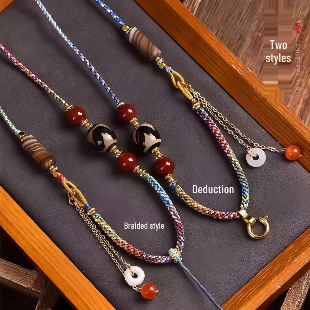 Tibetan Hand-Woven Thangka Necklace Cord for Men's and Women's Jade or Gold Pendant Amulets