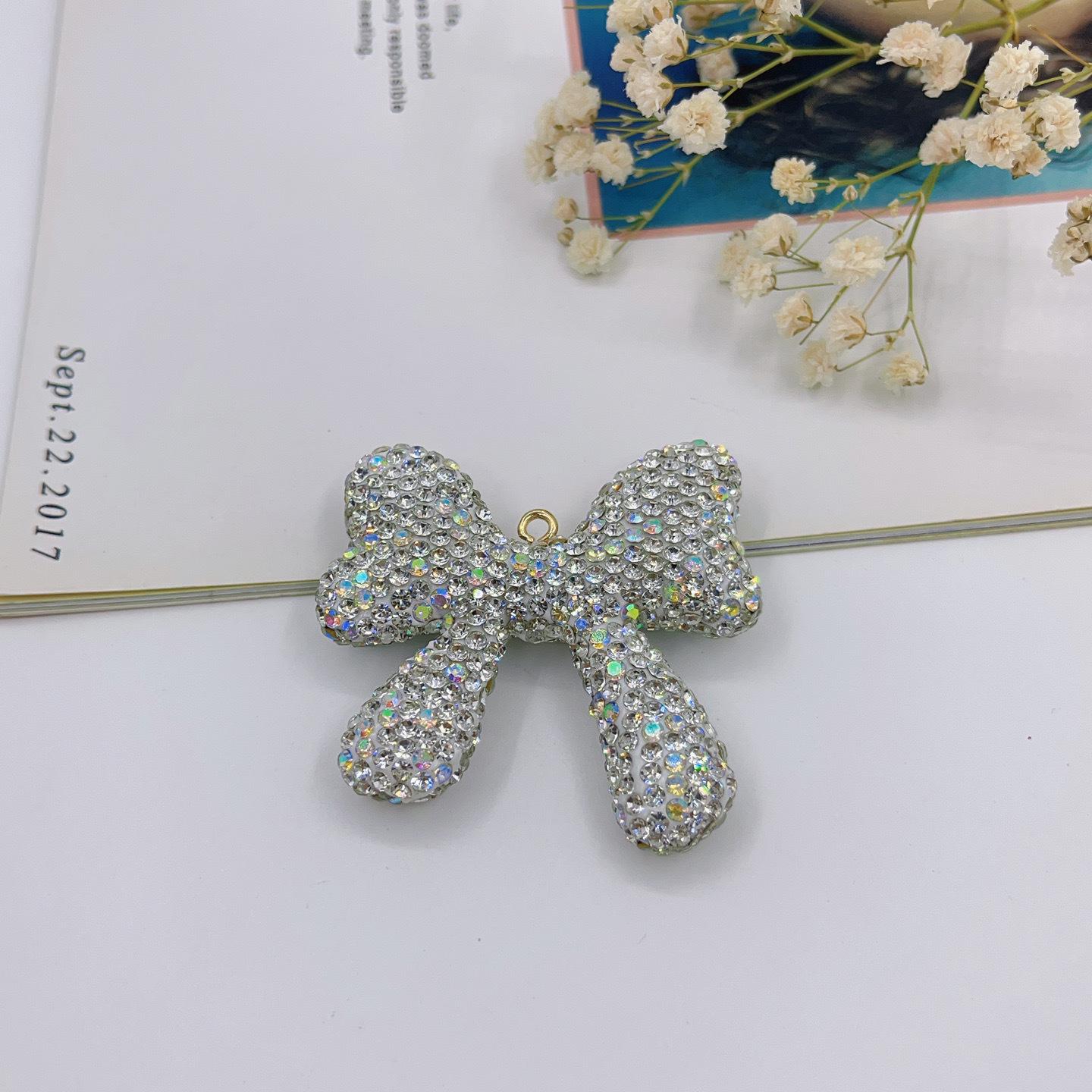 Rhinestone Bow Keychain: Exquisite Polymer Clay Bag Charm & Car Accessory
