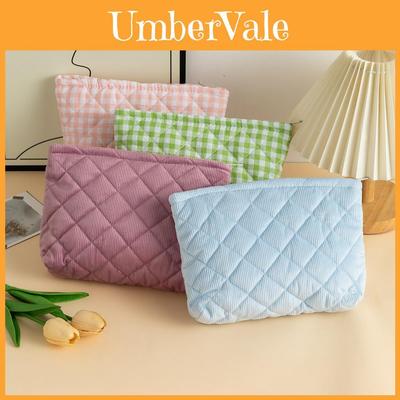 Cosy Corduroy Checkered Cosmetic Bag With Breathable Design For Daily Use Women And Men