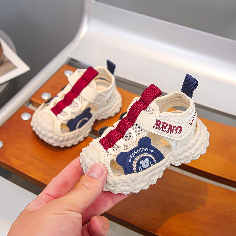 Baby Walking Shoes Toes Capped Soft Sole Kids Beach Shoes Non-slip Mesh Breathable 2025 Summer New Boys Girls Sandals Hook&loop