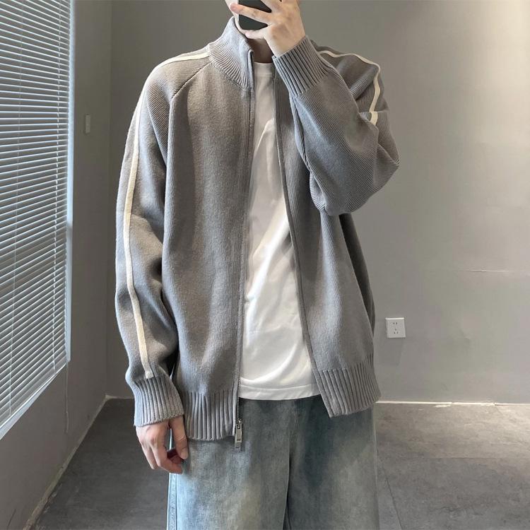 Men's Stand Collar Knit Cardigan Sweater: Autumn/Winter Loose Casual Jacket for Teens and Adults