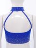 Kids Gymnastics Top Halter Sleeveless with Sparkling Rhinestones Cross Front Backless Dance Wear Costume
