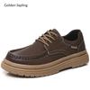 Fashion Golden Sapling Retro Business Shoes for Men Winter Autumn Genuine Cow Leather Daily Skateborad Shoes Male Trendy Leisure Shoe