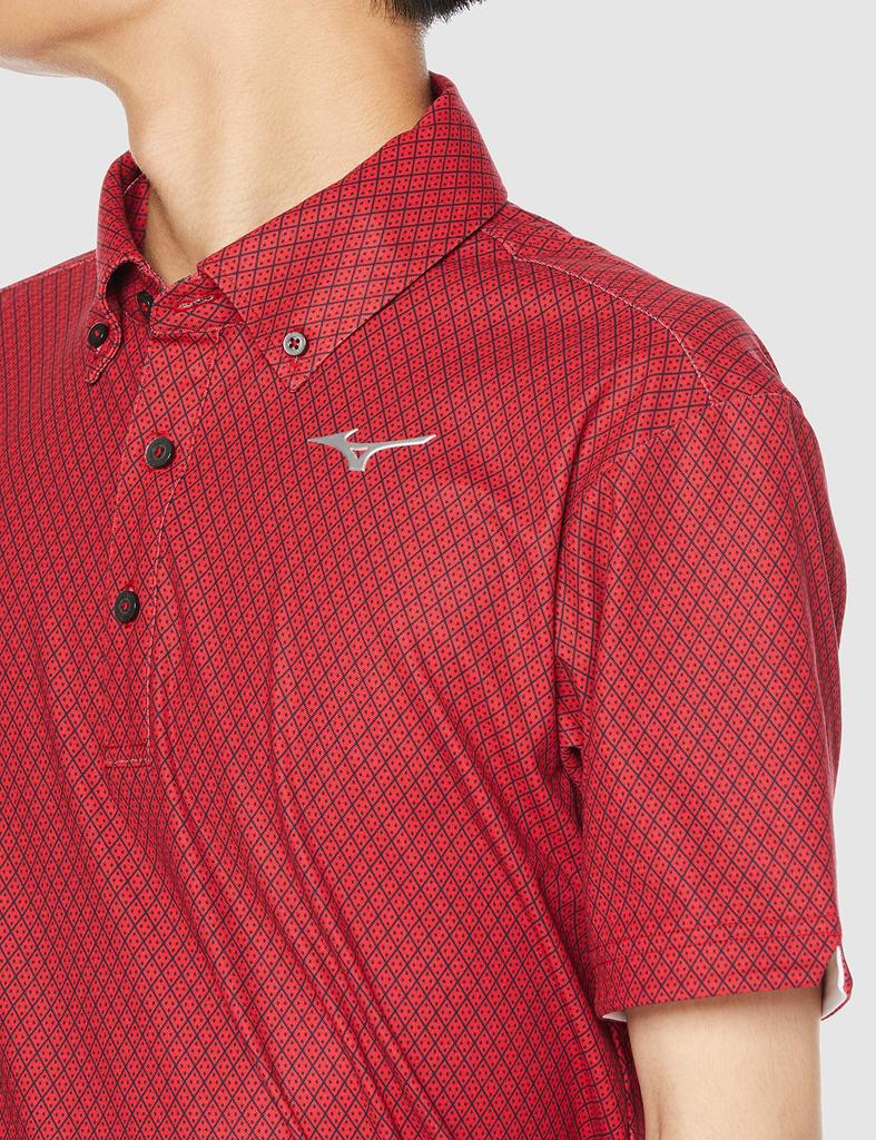 Mizuno 52MA0015 Golf Stretch Made In Chinese Size XL Men's Shirt, Button-Down, Printed, Fabric, Japan, Red,