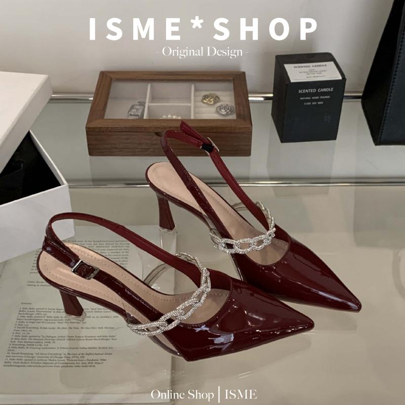 Fashion Metal Buckle Pointy Stiletto Heels Women 2025 Spring Summer Sexy Temperament Patent Leather After Trip Strap Toe Sandals Single