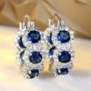 Exquisite Blue Cubic Zirconia Hoop Earrings for Women Elegant Purple Zircon Circle Earrings Wedding Party Jewelry Gift