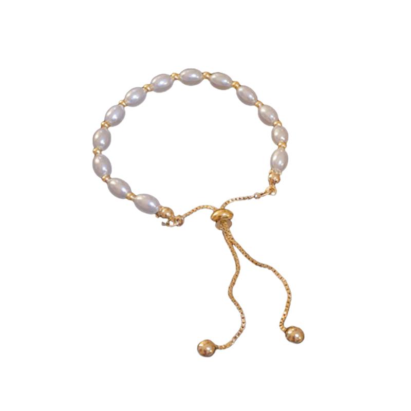 Gold Color Beads Pearls Mixed Adjustable Chain Bracelet Elegant Exquisite Bangles For Women  Jewelry Gift