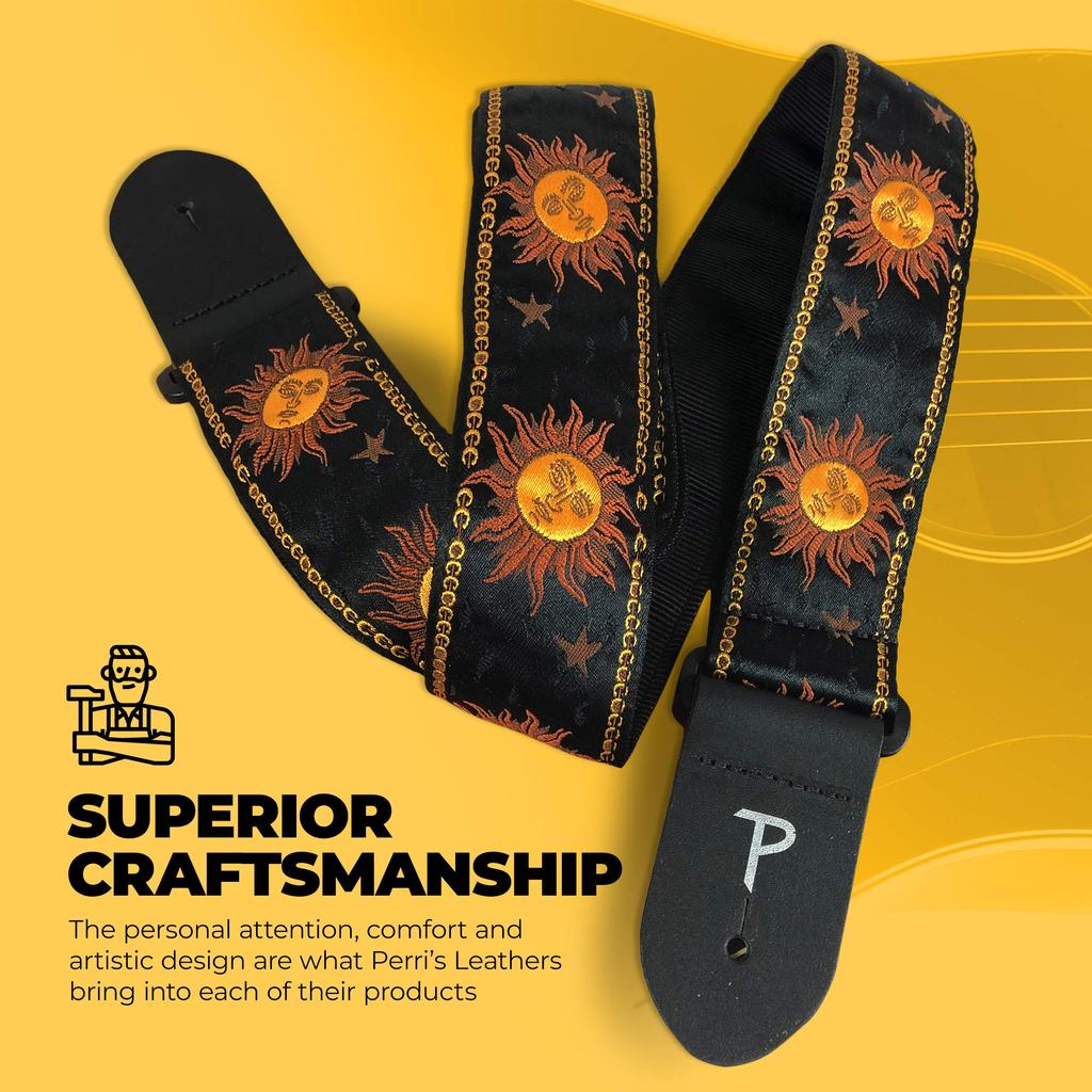 P Leathers Jacquard Guitar Black Perri's Ltd. TWS-7008 Strap,