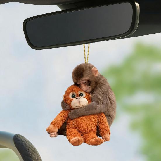 Monkey Hugging Plush Toy Keychain 2D Monkey Acrylic Keychain for Backpack Purse Car Keys Emotional Gift for Family Friends