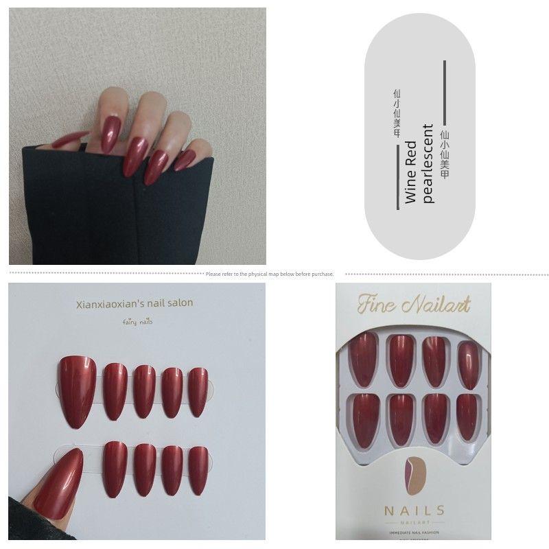 

Яркий черный модный кос без разборки типс для накладных ногтей 280-wine red pearlescent