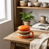 Bright Fun Colors Burger-Shaped Ceramic Mug with Lid Comfortable Grip Hamburger Mug Cartoon 420ml Breakfast Cup Children Gift