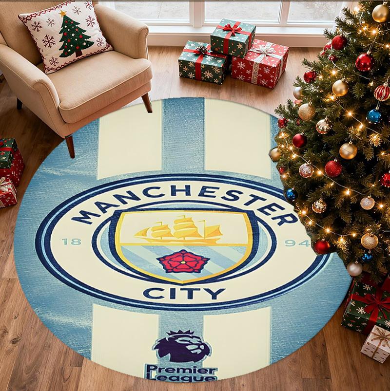 Tappeto Rotondo con Motivo Calcio Manchester FC, Tappetino Interno/Esterno, per Picnic, Sala Giochi, Camera da Letto, Ufficio, Soggiorno, Tappeto Decorazione Casa, Regalo di Compleanno