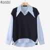 ZANZEA Women Casual Fake Two-Piece Long Sleeve Contrast Color Shirts