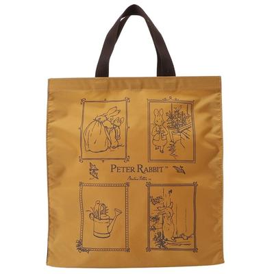 PETER RABBIT(TM) Square Tote Bag (M), Lightweight, A4 Size, with Base, Square Design, Perfect for Shopping, Lessons, and More, Rabbit Design, Yellow,