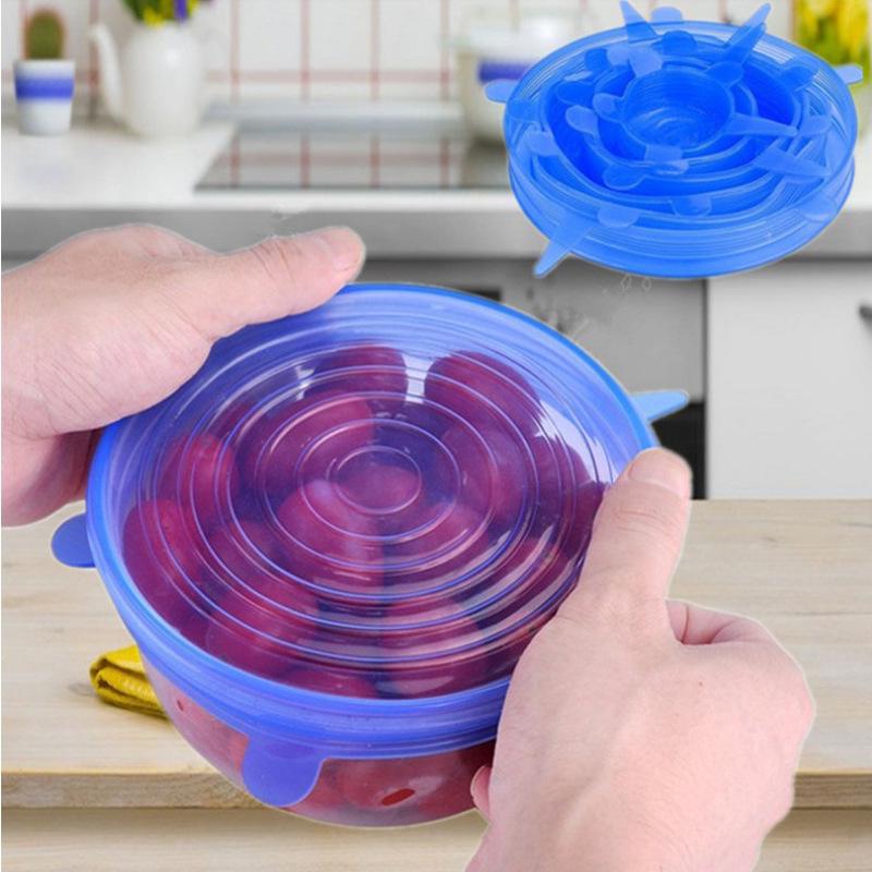 Couvercle élastique en Silicone réglable pour aliments, 6 pièces/lot, couvercles extensibles universels pour canettes, plats, bols, cuisine extensible réutilisable