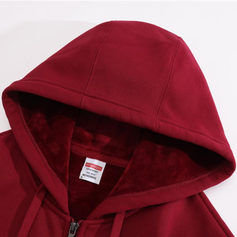 Höst Dubbelnålskvalitet Fleece Huva Dragkedja Fallande Axlar och Hårband, Par Kläder, Trendiga Klasskläder för Manliga och Kvinnliga Studenter