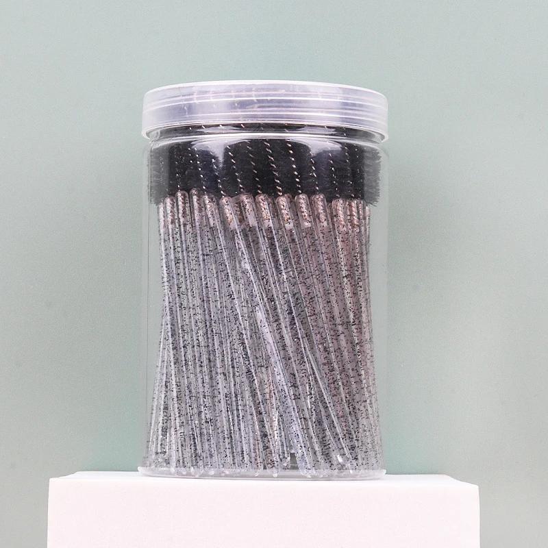 100pcs Barrel Crystal Handle Eyelash Brush Mascara Wand Eye Extension Eyebrow Disposable Makeup Brushes Cosmetic Tools Lashes