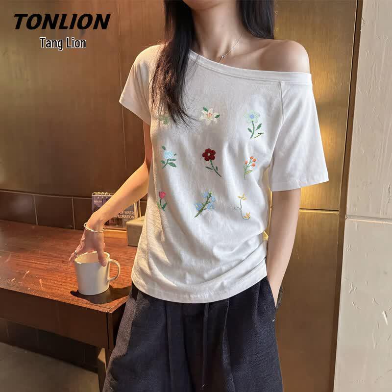 TonLion Women s Off-Shoulder Short Sleeve T-Shirt S