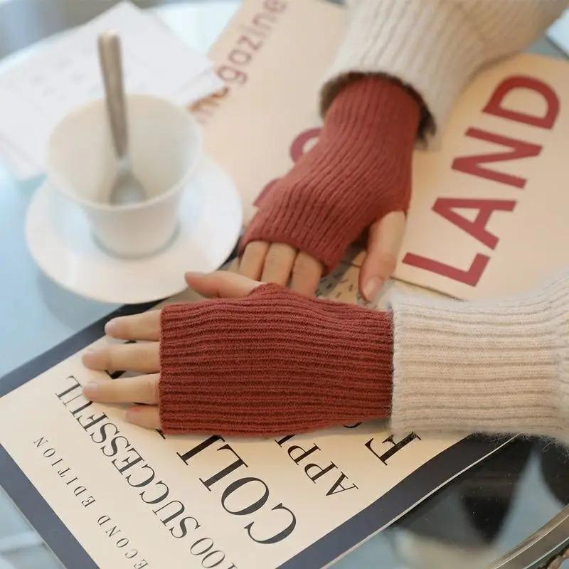Krátké bezprstové rukavice pro ženy, zimní teplejší pletené rukávy, jemné ležérní měkké dívčí gotické oblečení, punkové gotické rukavice