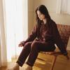 Maillard Color Couple Pajamas Cotton Gauze Long-sleeved Set Breathable Sweat-absorbing Lapel Loungewear