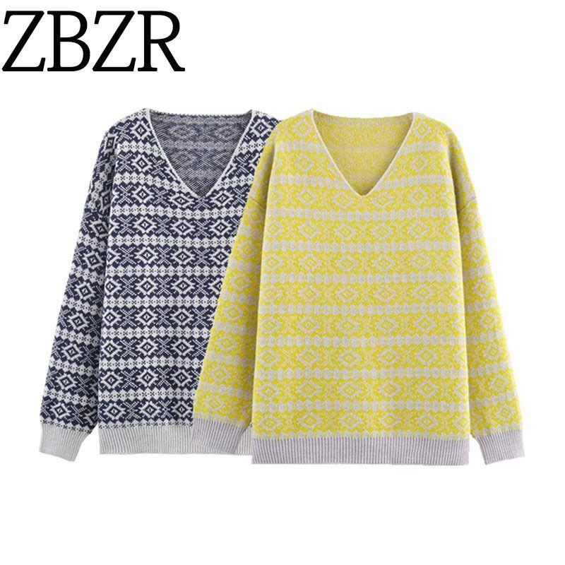 Za New Fall Women's Clothing 2025 Fashion Wind V Neck Stripes Jacquard Contrast Color Loose Atmosphere Pullover Knitted Sweater