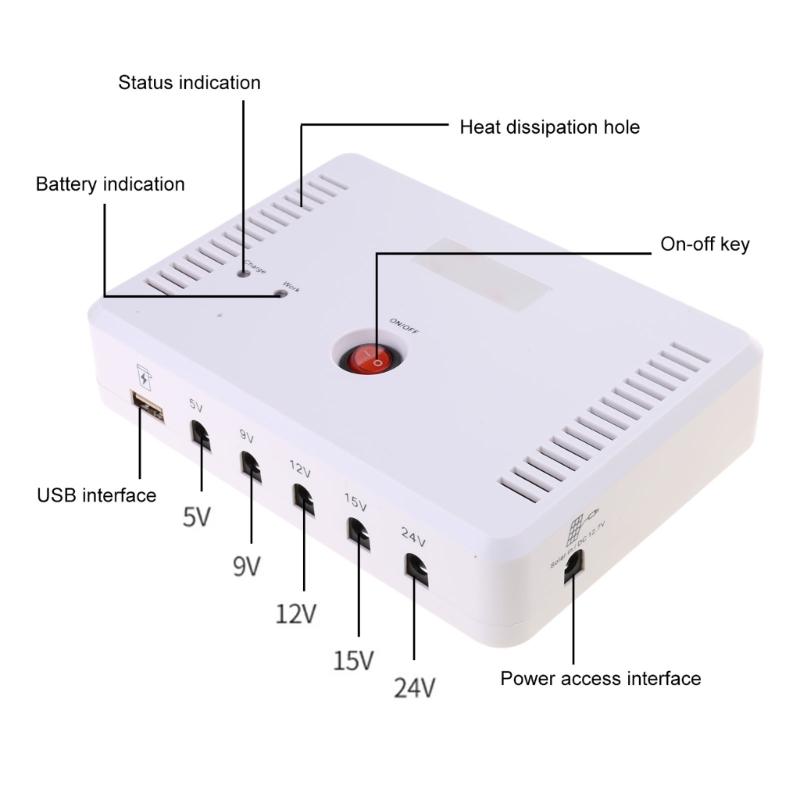 Multifunctional UPS Power Supply 13200mAh Large Capacity for Routers Cameras Tablets Support Charging Two Devices