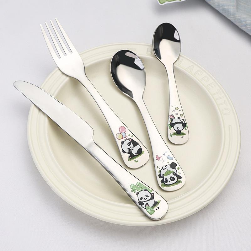 1/4Pcs Animal Cartoon Cute Fork Stainless Steel Children Spoon Fork Children Kids Cutlery Set Tableware Dinnerware Supplies Gift