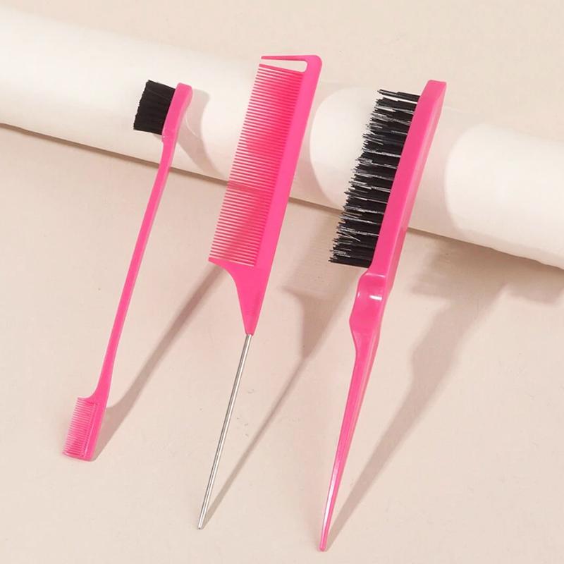 3 PCS Comb Set Edge Brush Bristle Hair Brush Rat Tail Comb, Hair Brush, Curly Hair Brush