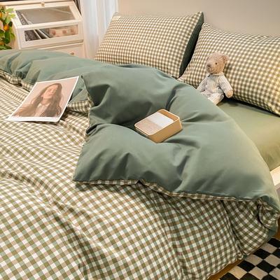 Nordic Style Japanese Style Unprinted Plaid Four-piece Bed Sheet and Quilt Cover Washed Cotton Brushed Three-piece Set