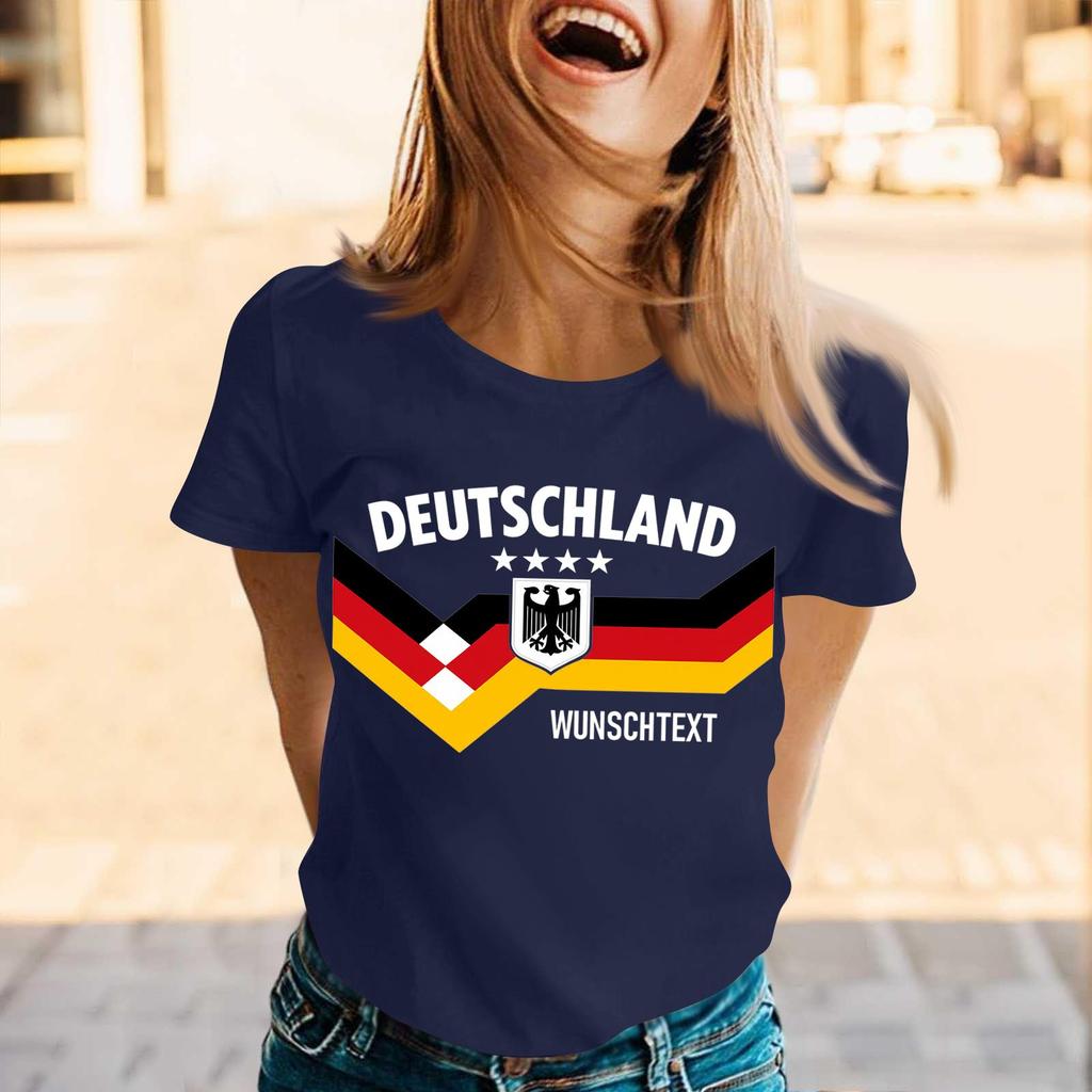 Women Casual Pullover T Shirt Short Sleeve Crew Neck Tee Top Letter Print Germany Supporter Design