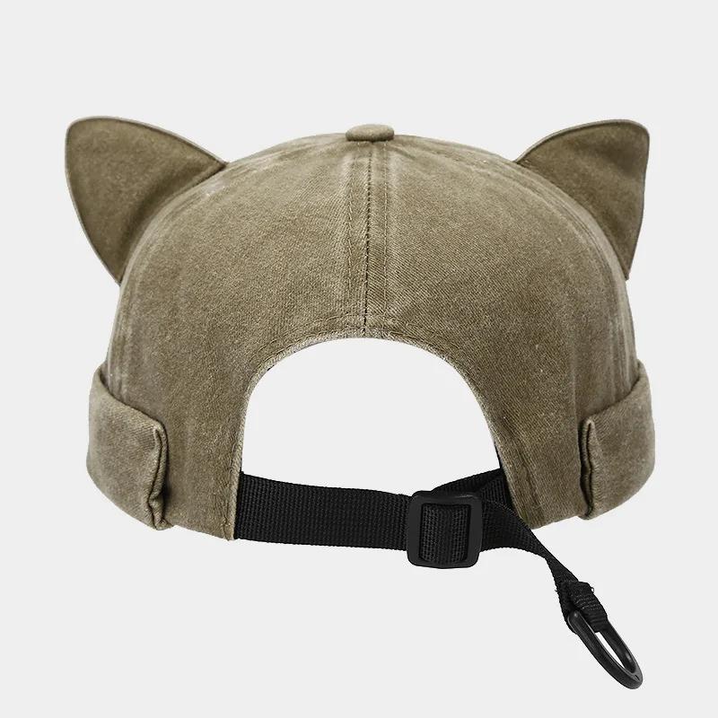 New Creative Cute Cat Ears Adjustable Melon Skin Hat Women Fashion Versatile Brimless Dome Landlord Cap Hip Hop Men Beanie Caps