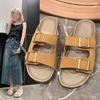 Large Size One-word Slippers Women's New Retro Belt Buckle Beach Flat-bottomed Cool Slippers