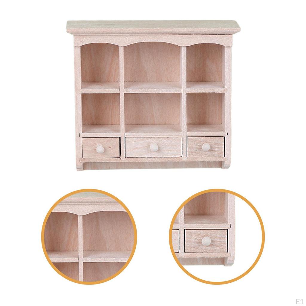 Dollhouse Miniature Cabinet DIY Scene Model Simulation Classic Wood with Compartment Ornament 1/12