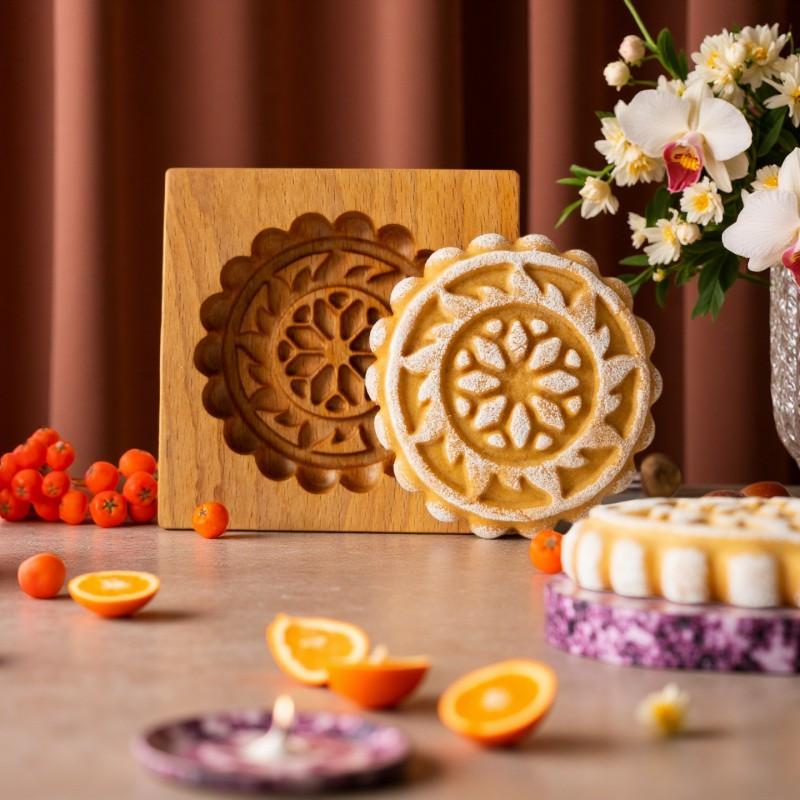 Wooden Cookie Cutter Biscuit Mold Beige Wood Pastry Stamp Baking