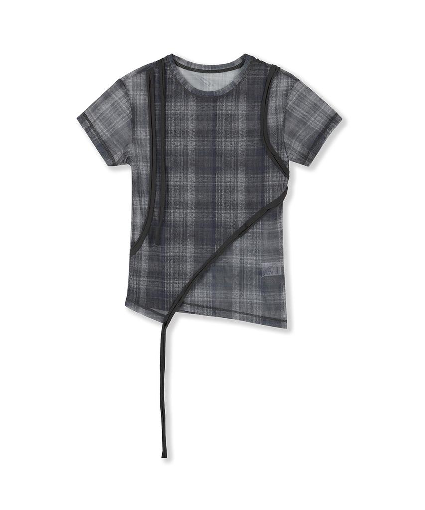 Yusentig Check See-Through Asymmetrical Short Sleeve T-Shirt Aw5Me43212