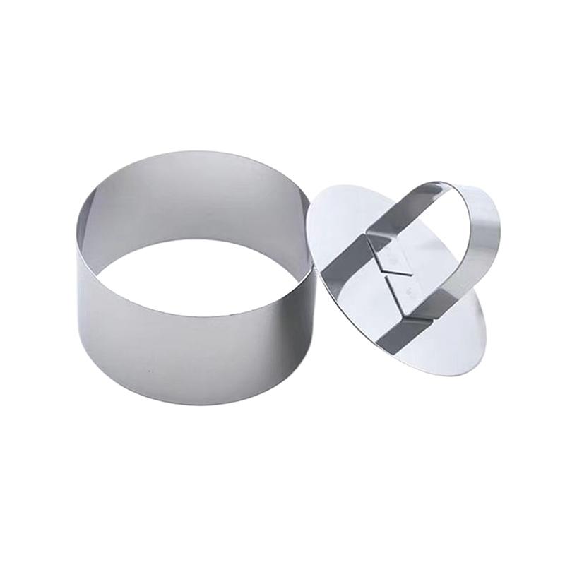 Forma do ciasta DIY ze stali nierdzewnej, narzędzia dekoracyjne, okrągły srebrny pierścień, krajalnica, ręczny pchacz, akcesoria do pieczenia ciasta