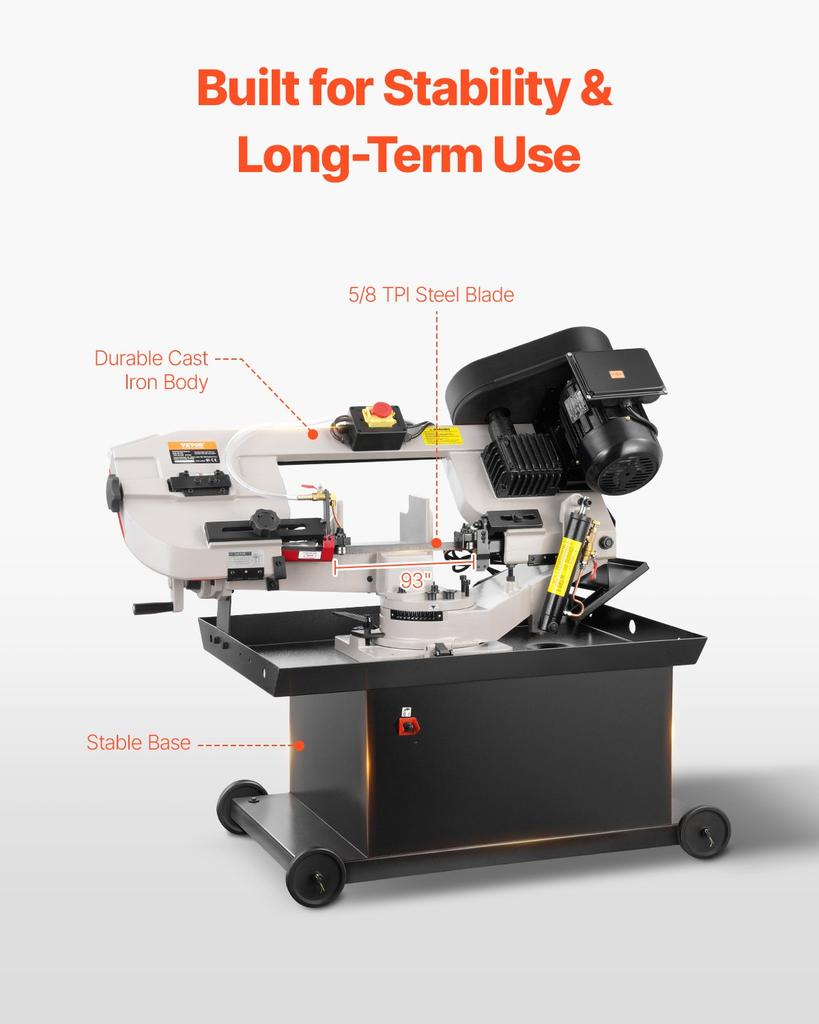 VEVOR Metal Horizontal Band Saw, 178 X 209 Mm(7 X 8.25 In) Rectangular Cutting Capacity, 220V Metal Vertical Cutting Bandsaw with 1.1 kW Motor