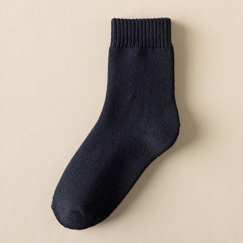 Women's Autumn/Winter Terry Socks - Velvet-Lined, Thick, Mid-Tube, Solid Color, Warm Towel Style.