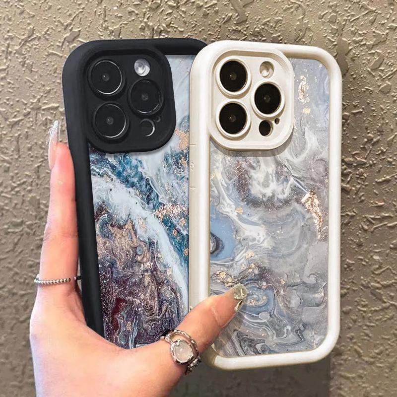 Für iPhone 16 15 Pro Max 14 Plus 13 12 Pro 11 XS XR 8 7 Hülle Marmor Wellenstreifen Stoßfeste Linsenschutz Weiche Telefonhülle