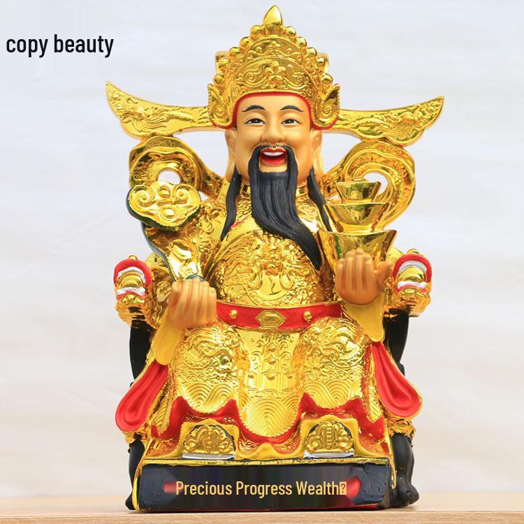 Statua Buddha in Resina Ruyi Dio della Ricchezza con Nove Draghi, 30 cm o 40 cm - Ornamenti per la Prosperità
