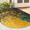 1Pcs Golden Floral Round Rug Non-Slip Machine Washable Floor Mat 2D Flat Soft Area Rug for Living Room Kitchen Home Decor