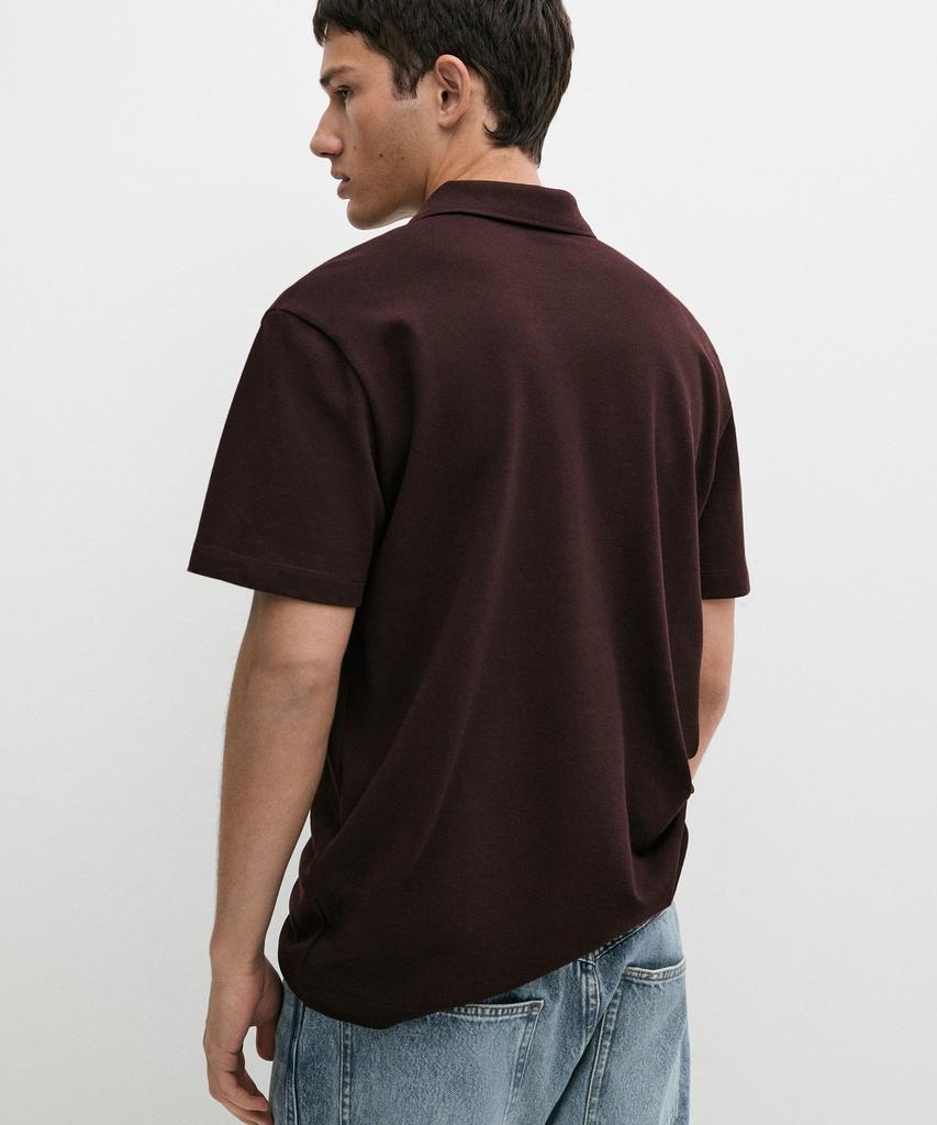 Masimodutti Cotton Blend V-Neck Knit Polo Shirt