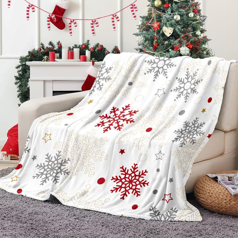 Christmas Snowflake Print Flannel Blanket For Living Room Bedroom Sofa Nap Cover Blanket