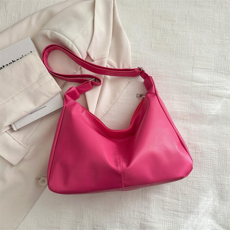 

Мягкая кожа большая вместимость модная текстурированная сумка через плечо женская 2025 весна новая универсальная ins сумка-мессенджер сумка-тоут роза розовый