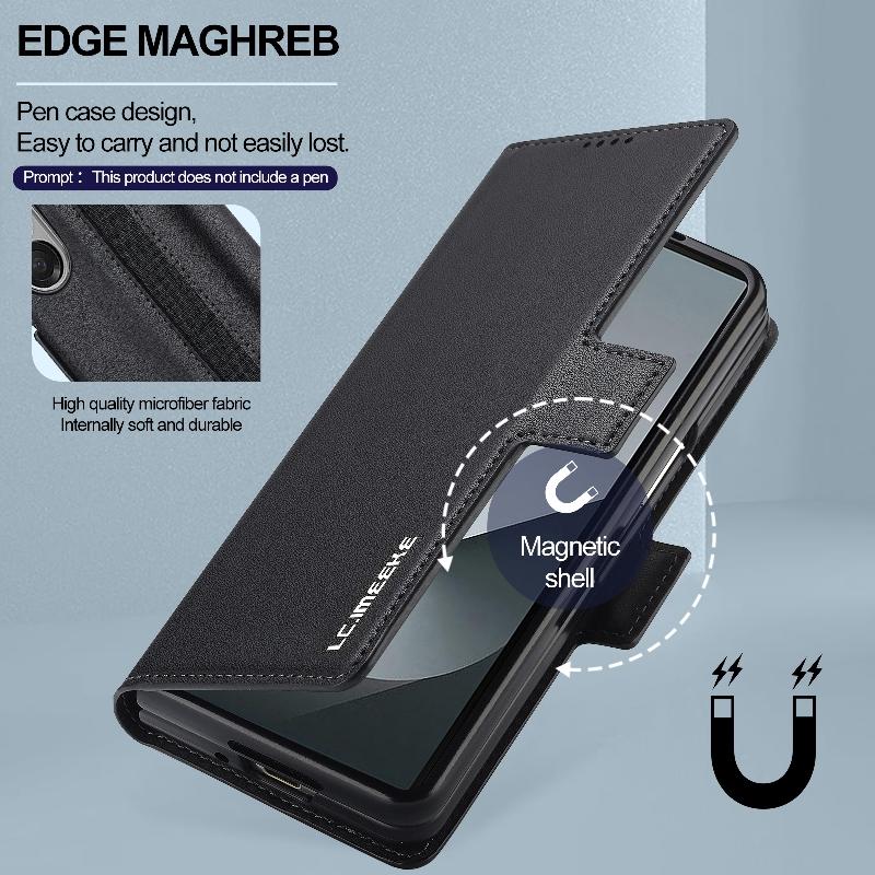 Magnetic Flip Leather Phone Cover For Samsung Galaxy Z Fold6/Z Fold 5 Built-in Wallet Card With Pen Slot(Excluding Pen)