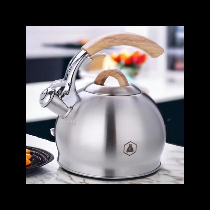 Bouilloire Sifflante 3 L - Manche En Bois - Acier Inoxydable