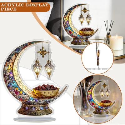 Hollowed-out Moon Gold Bowl Decorative Item, Bohemian Decorated Stand, Fun Home Decoration Acrylic Decorative Item