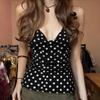 Spicy Polka Dot V-Neck Halter Top: European-American Sexy Fashion, Casual Backless Mesh, Slim Fit Summer Wear